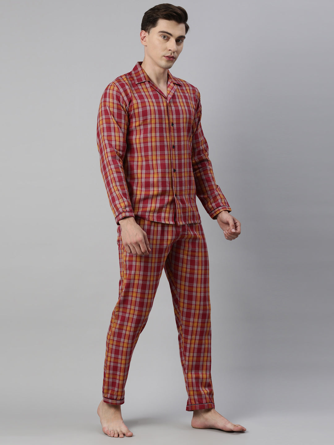 JOVEN MEN CHECKED PURE COTTON SLEEPSUIT