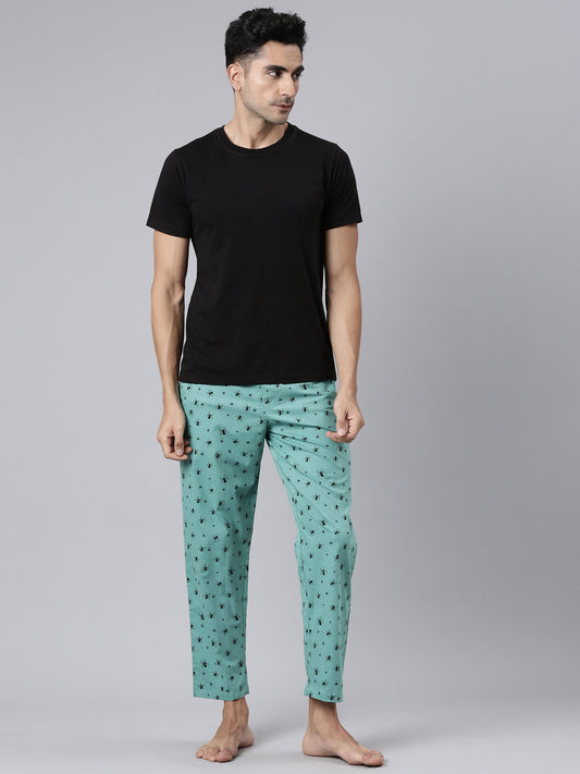 JOVEN Men Mint Green Printed Pyjama