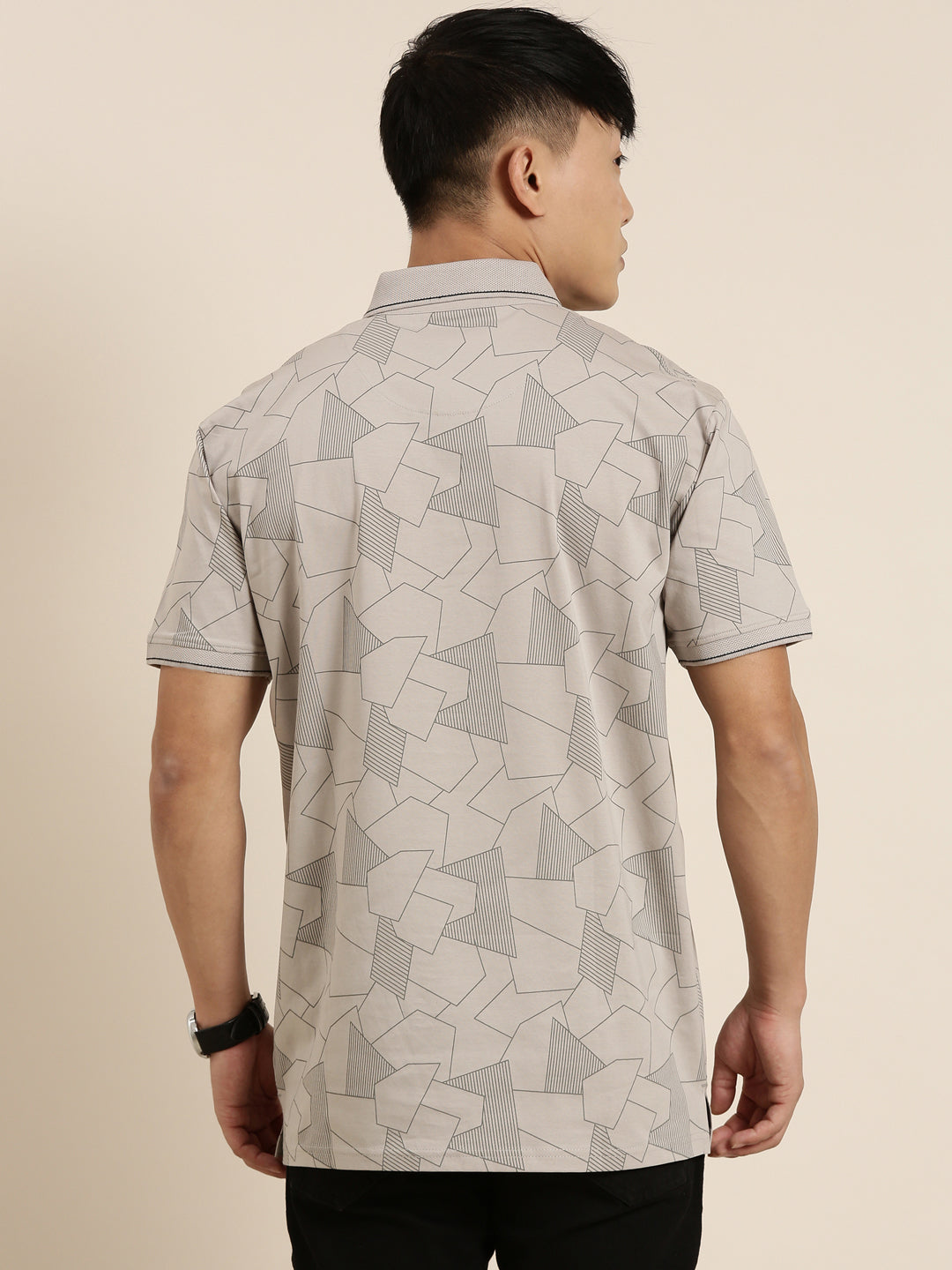 Mercerised Cotton Polo Collar Printed Tshirt in Steel Grey