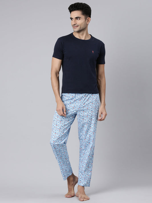 JOVEN Men Blue Printed Pyjama