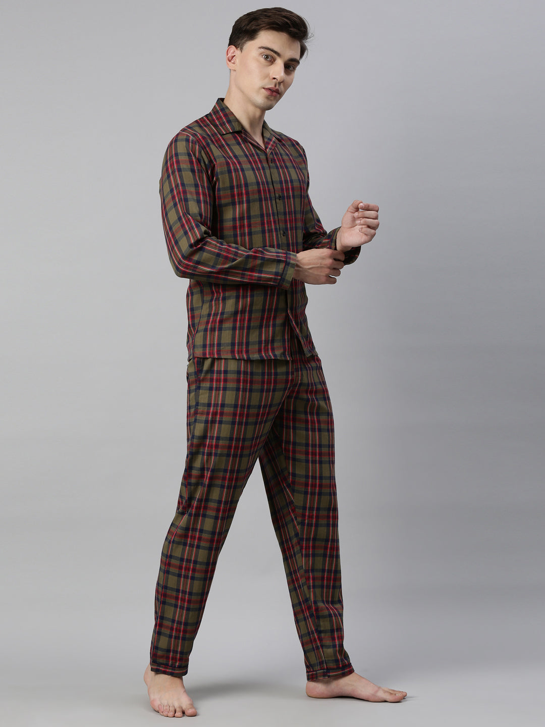 JOVEN MEN CHECKED PURE COTTON SLEEPSUIT