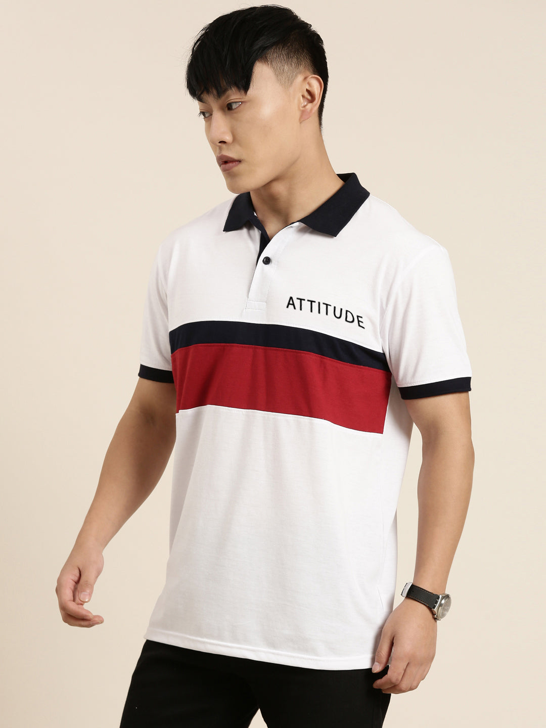 Men's Cut & Sew Colorblock Casual Polo Collar T-Shirt