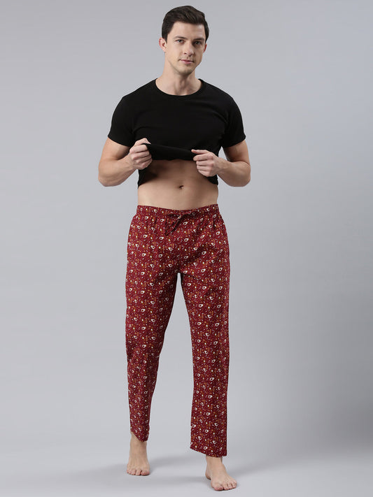JOVEN Men Wine Printed Pyjama