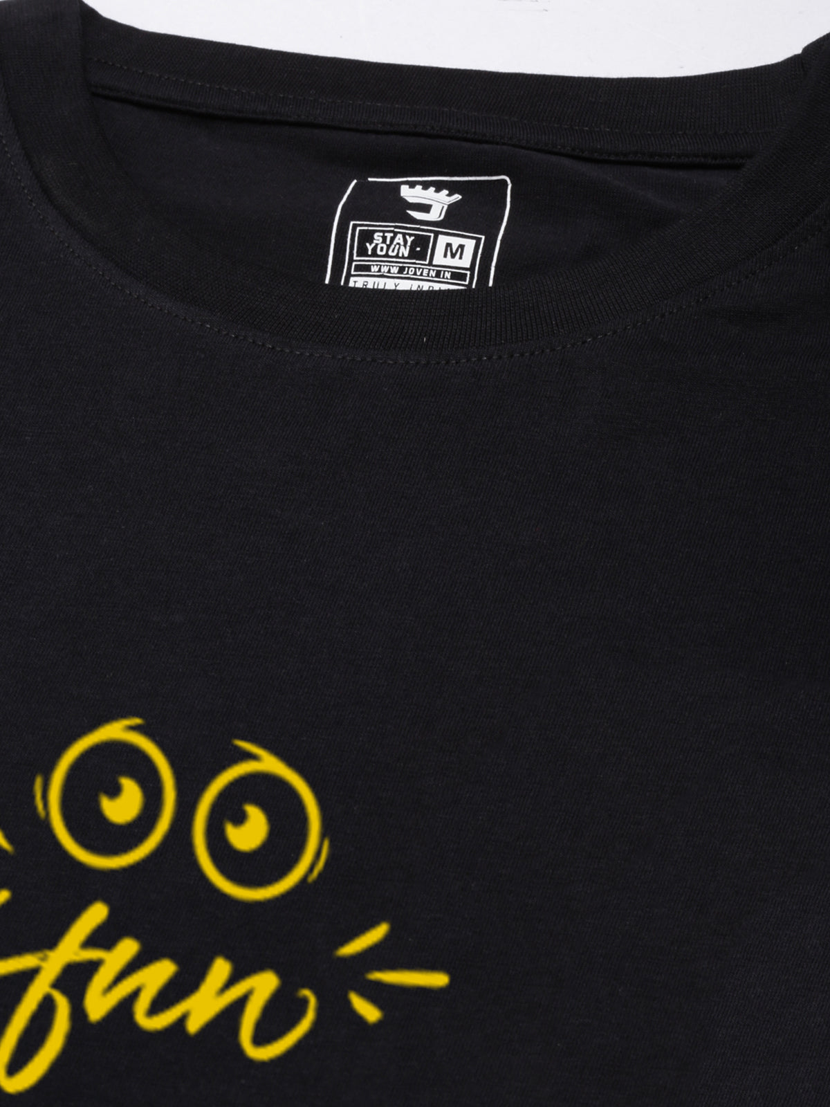 JOVEN Men Black Printed Pure Cotton Oversize Tshirt