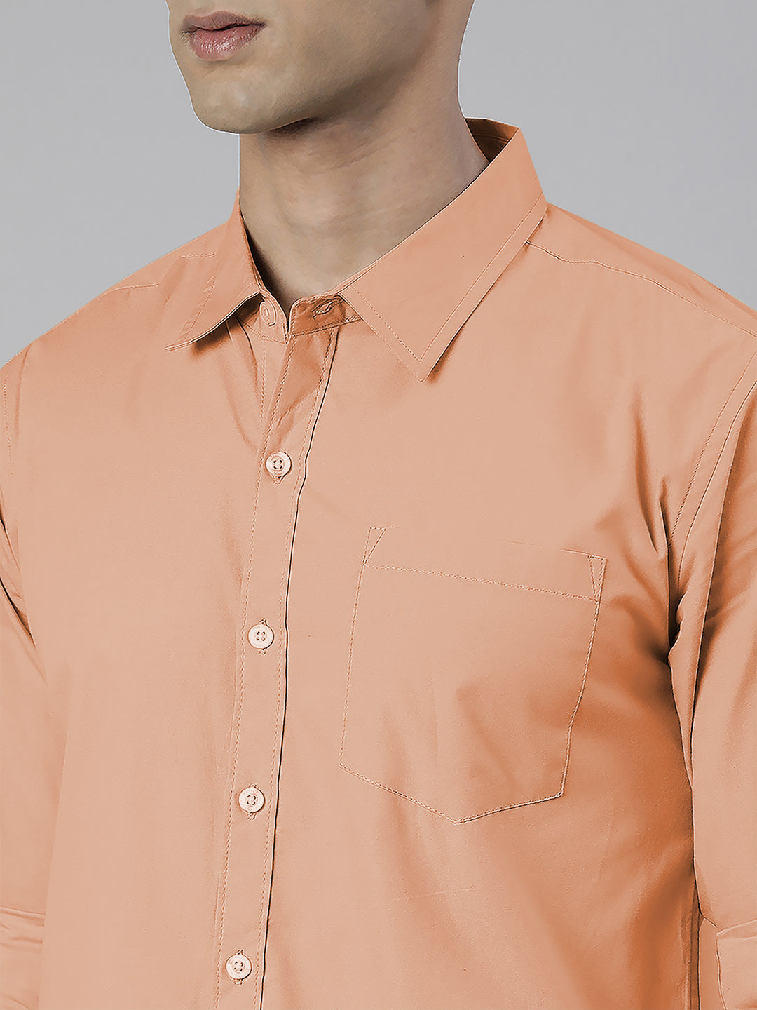 Men's Peach Solid Full Sleeve Slim Fit Casual Shirt