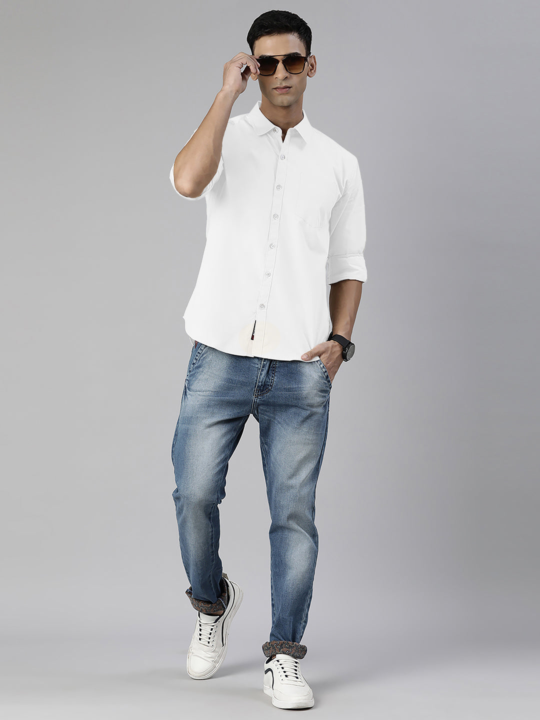 Men's White Solid Full Sleeve Slim Fit Casual Shirt