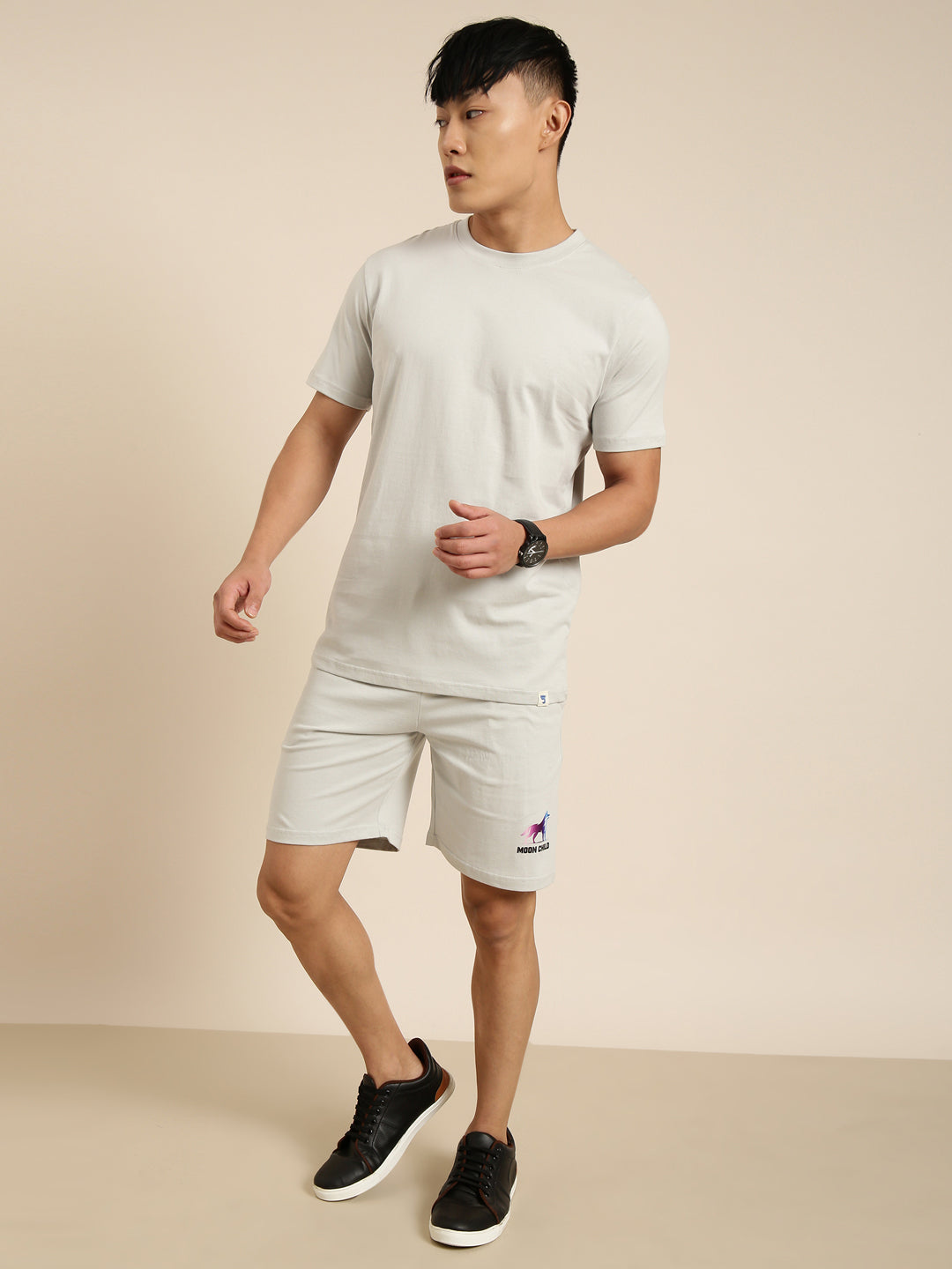 JOVEN Men Grey Printed Co-Ords Set