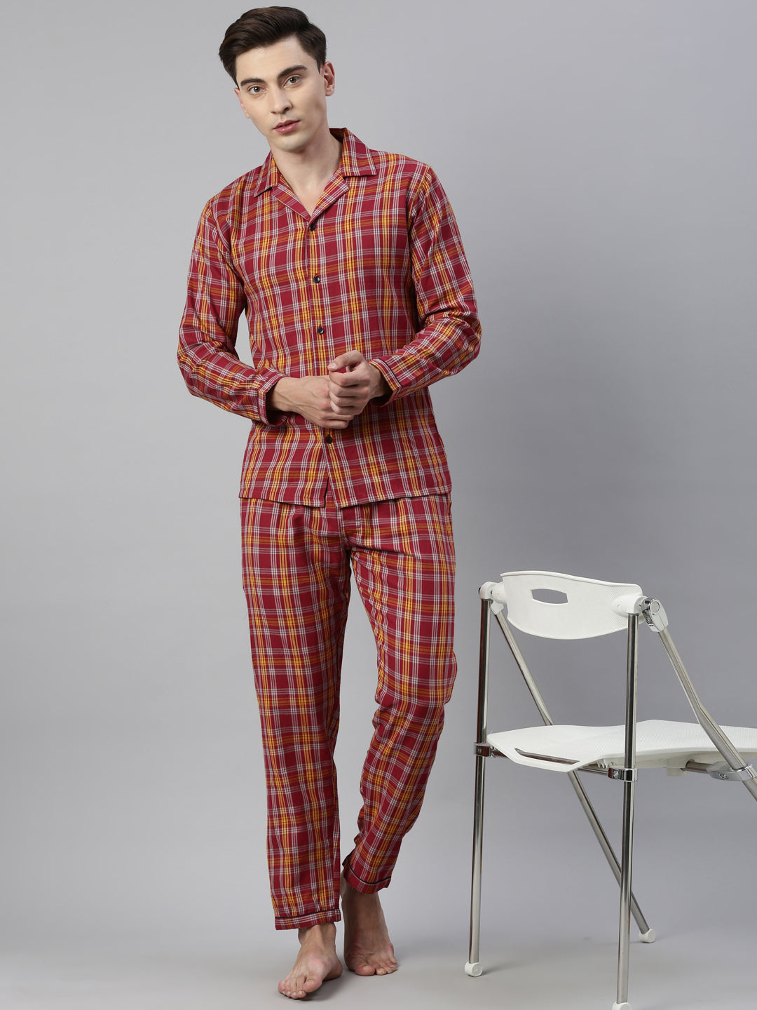 JOVEN MEN CHECKED PURE COTTON SLEEPSUIT