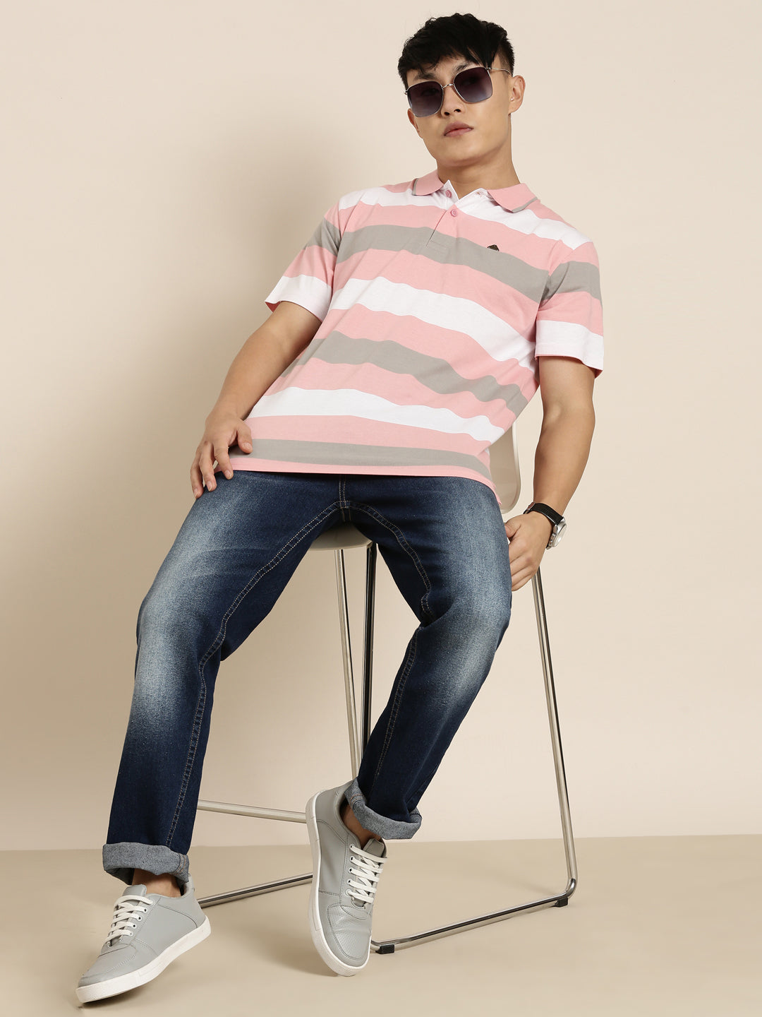 Men's Casual Multicolor Striped Polo Collar T-Shirt
