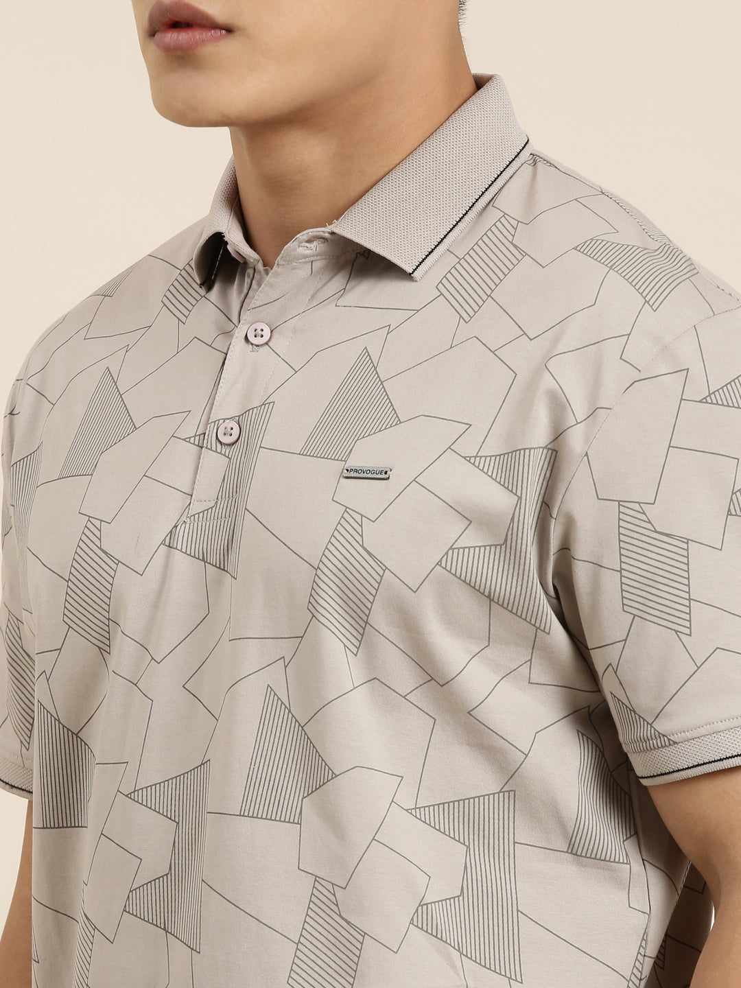 Mercerised Cotton Polo Collar Printed Tshirt in Steel Grey