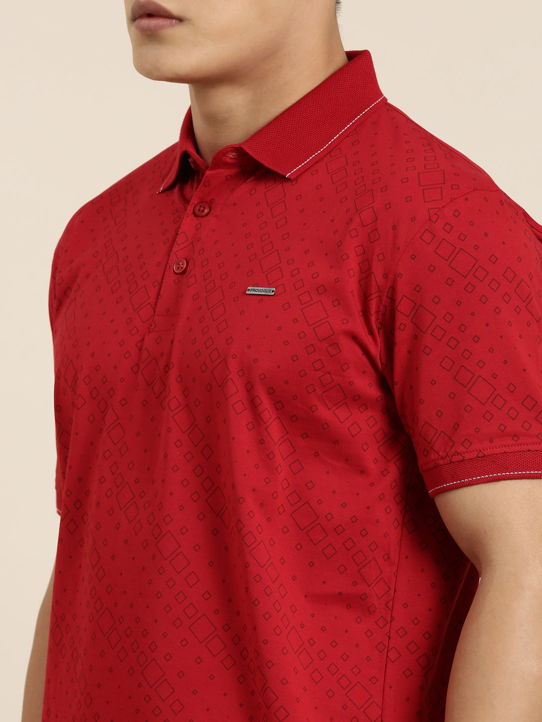 Mercerised Cotton Polo Collar Printed Tshirt in Red
