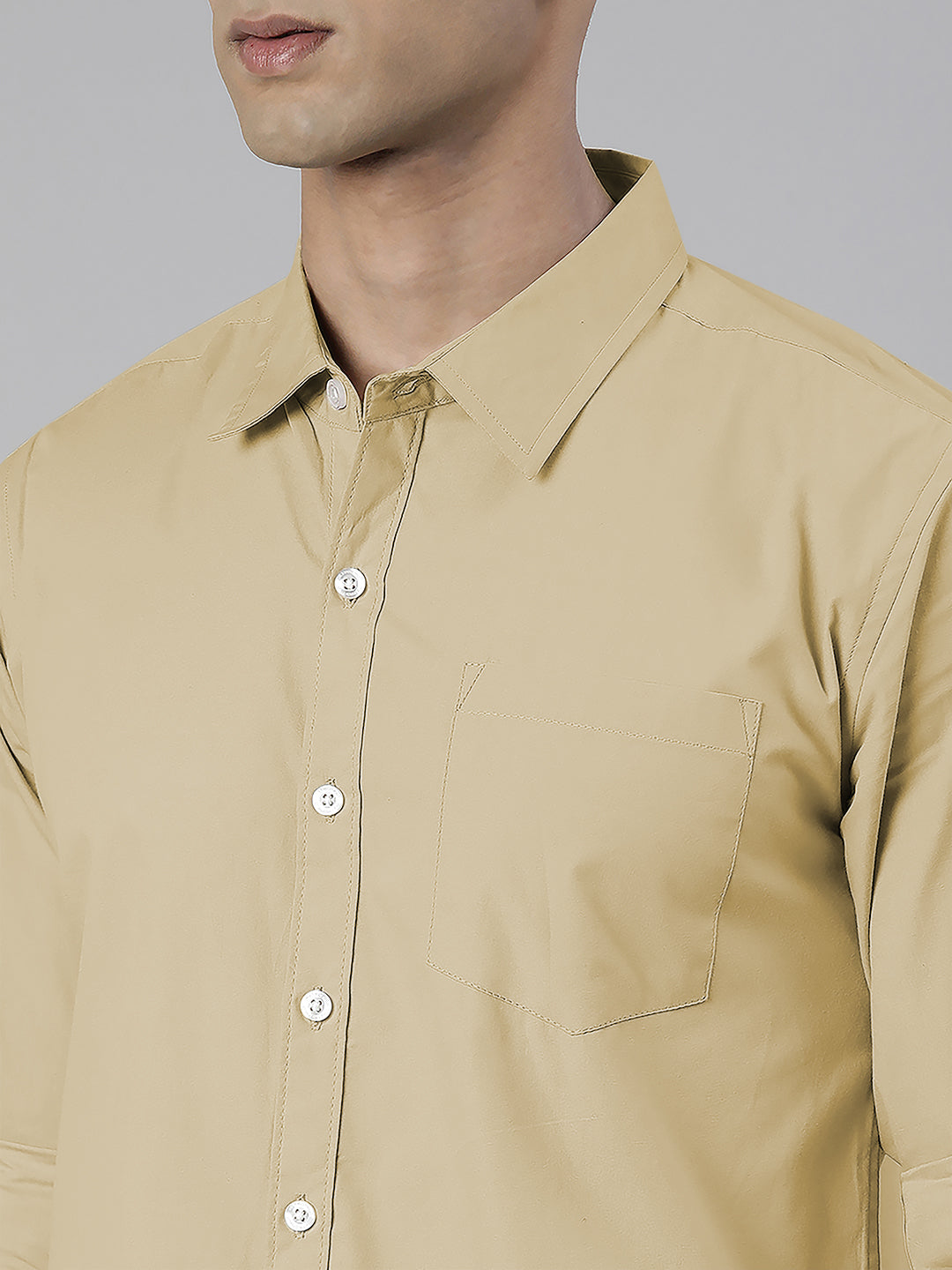 Men's Beige Solid Full Sleeve Slim Fit Casual Shirt