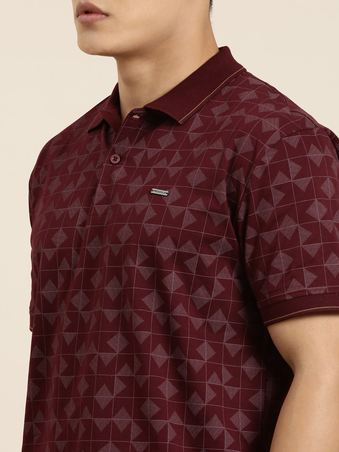Mercerised Cotton Polo Collar Printed Tshirt in Wine