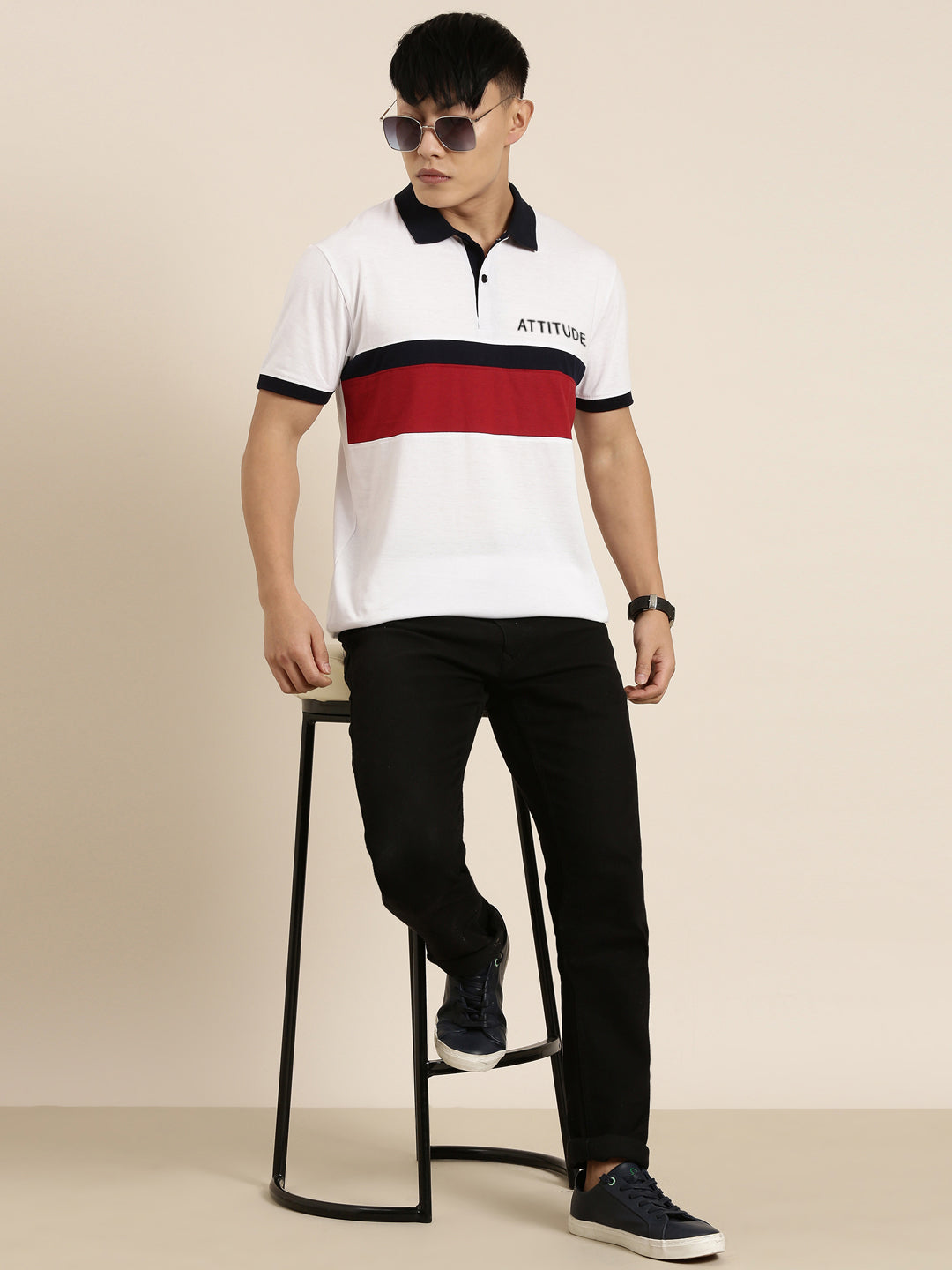 Men's Cut & Sew Colorblock Casual Polo Collar T-Shirt