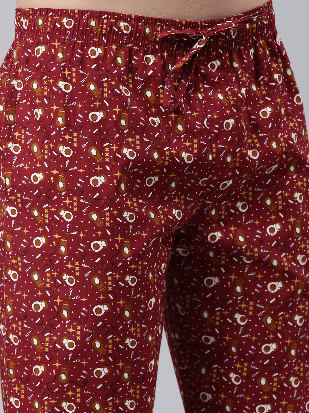 JOVEN Men Wine Printed Pyjama