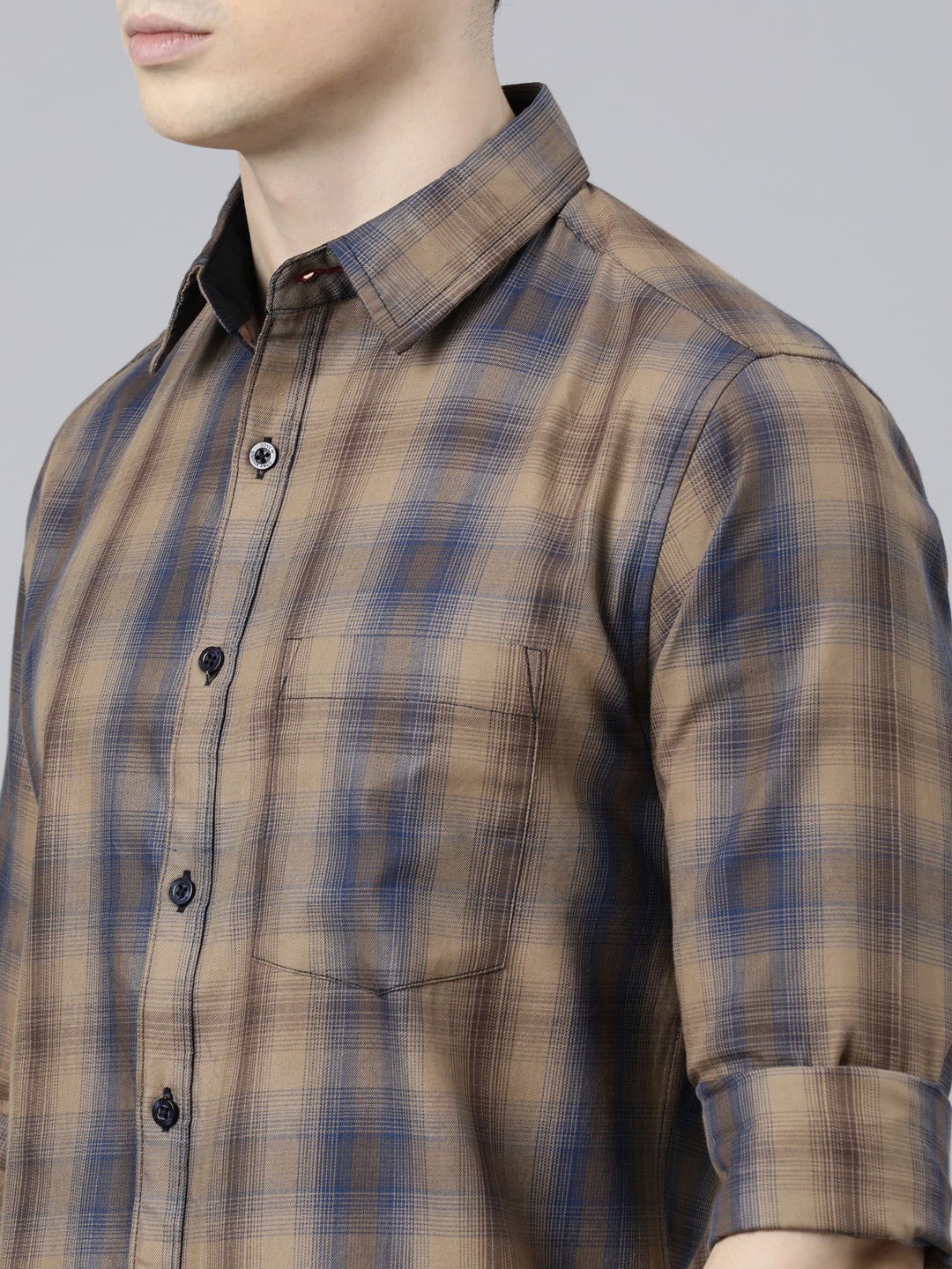 JOVEN Men Checked Pure Cotton Full Sleeve Casual Shirt
