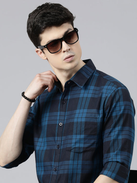 JOVEN Men Checked Pure Cotton Full Sleeve Casual Shirt