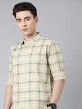 Beige Checked Pure Cotton Full Sleeve Shirt