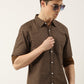 Men Brown Printed Pure Cotton Full Sleeve Casual Shirt
