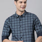 BROON Men Dark Blue Checkered Pure Cotton Full Sleeve Shirt