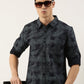 Men Navy Blue Printed Pure Cotton Full Sleeve Casual Shirt