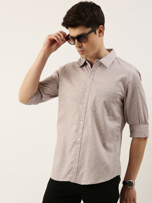 Men Grey Printed Pure Cotton Full Sleeve Casual Shirt