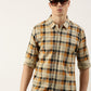 Men Beige Checked Pure Cotton Full Sleeve Casual Shirt