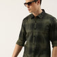 Men Olive and Black Checked Pure Cotton Full Sleeve Casual Shirt