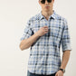 Men Blue Checked Pure Cotton Full Sleeve Casual Shirt