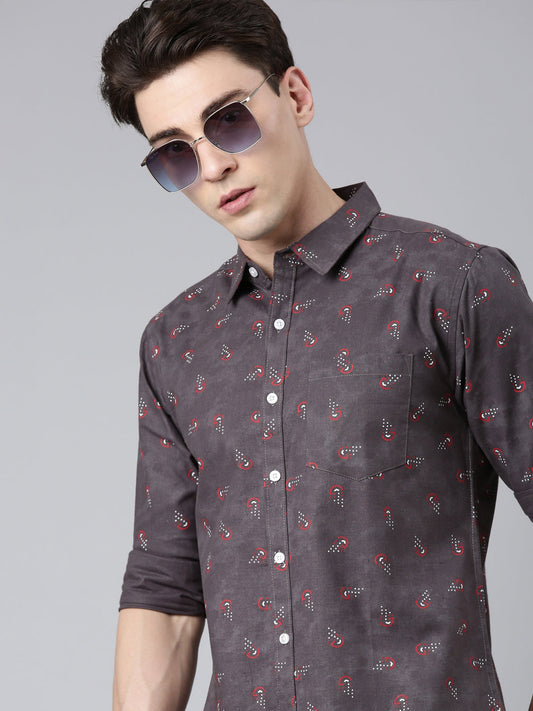 Grey printed Pure Cotton Full Sleeve Shirt