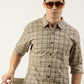 Men Beige Checked Pure Cotton Full Sleeve Casual Shirt