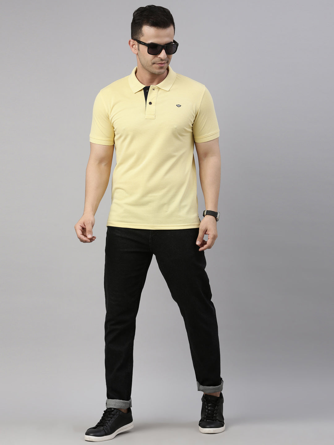 Men Yellow Solid Polo Collar T-shirt