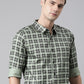 BROON Men Green And Black Checkered Pure Cotton Full Sleeve Shirt