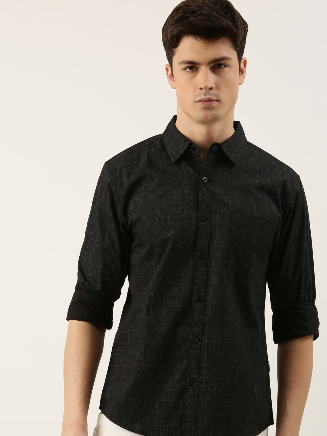 Men Black Printed Pure Cotton Full Sleeve Casual Shirt
