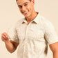 JOVEN Men Beige Printed Casual Lycra Shirt ( No Returns )