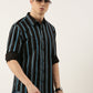 Men Black and Blue Striped Pure Cotton Full Sleeve Casual Shirt