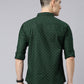 Men Dark Green Printed Pure Cotton Full Sleeve Casual Shirt