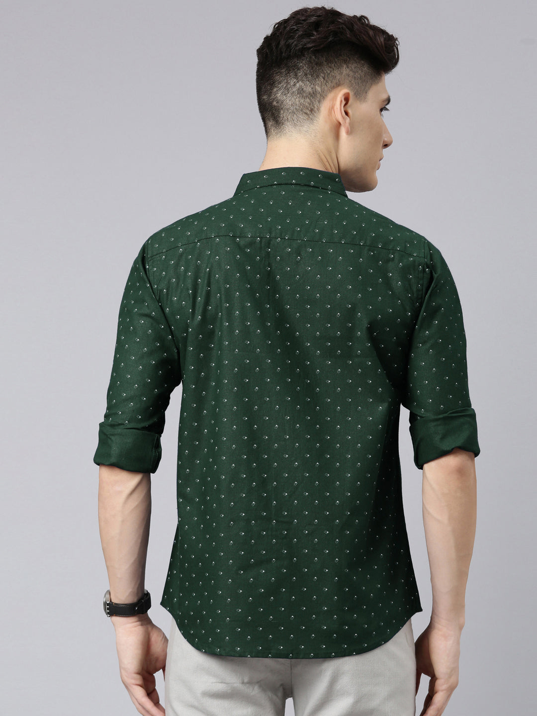 Men Dark Green Printed Pure Cotton Full Sleeve Casual Shirt