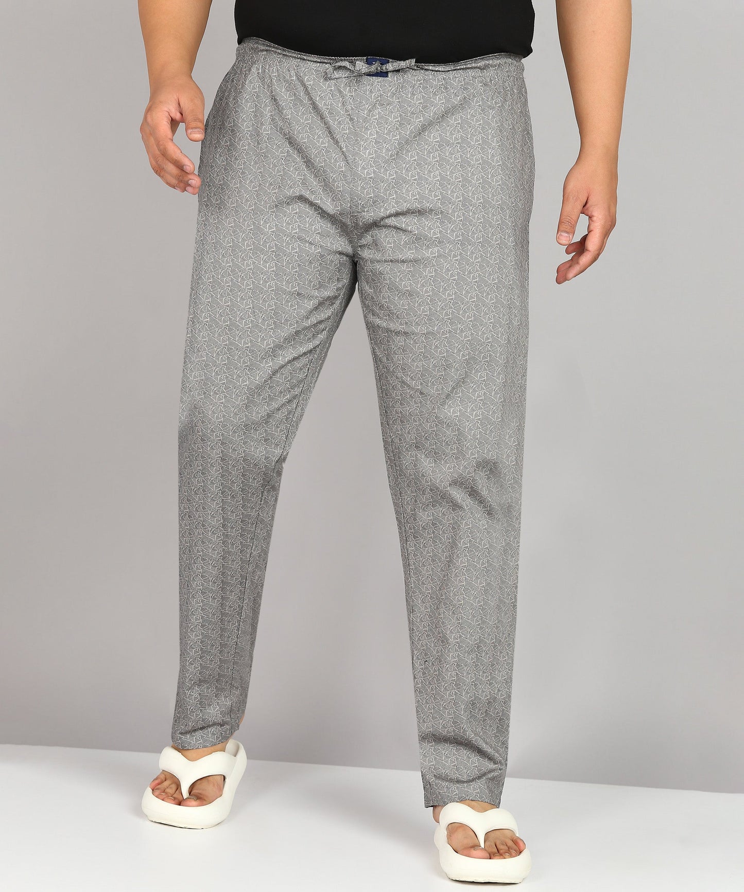 Men Plus Size Grey Printed Pyjama