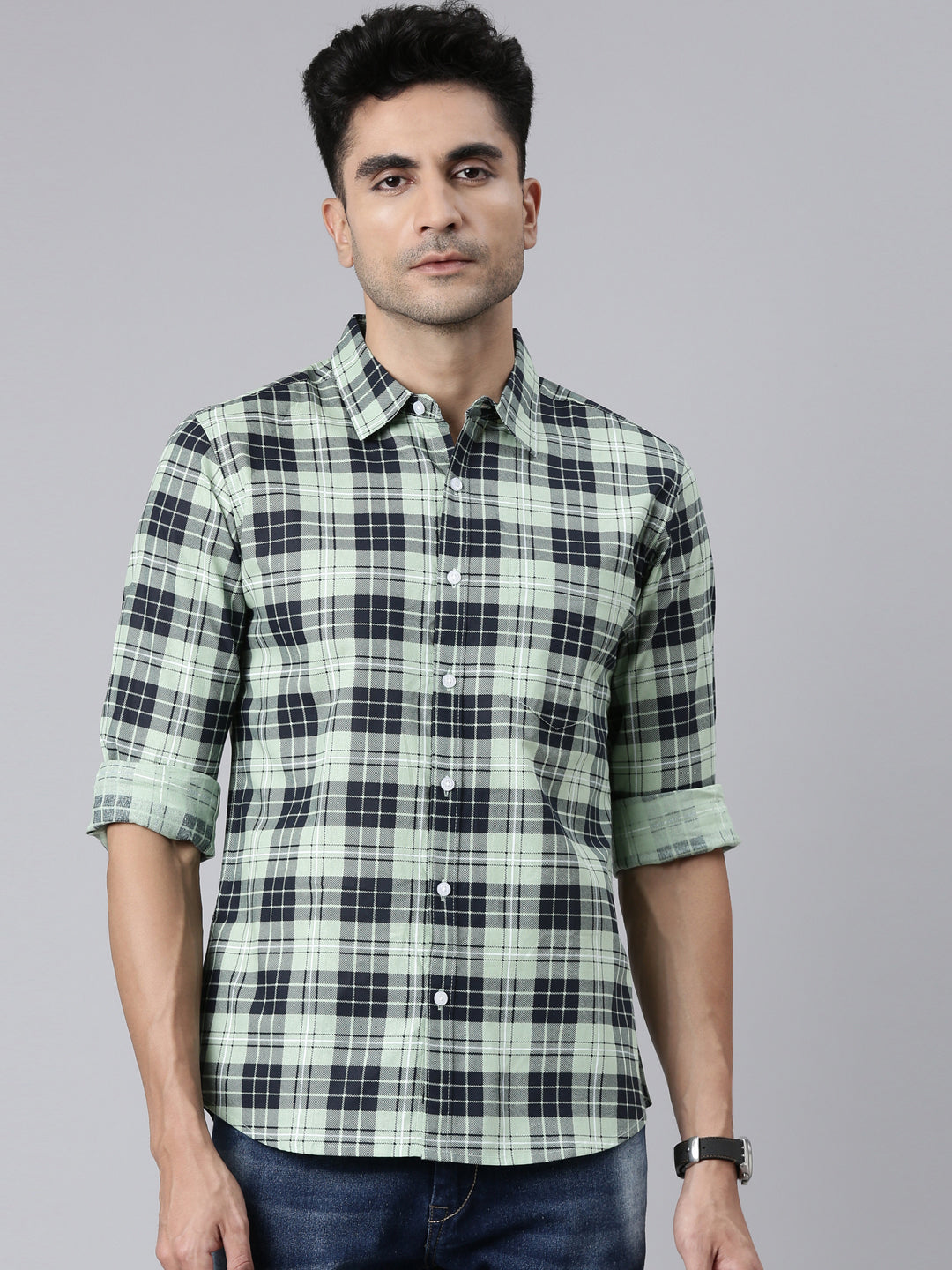 Men Light Green Printed Pure Cotton Full Sleeve Casual Shirt