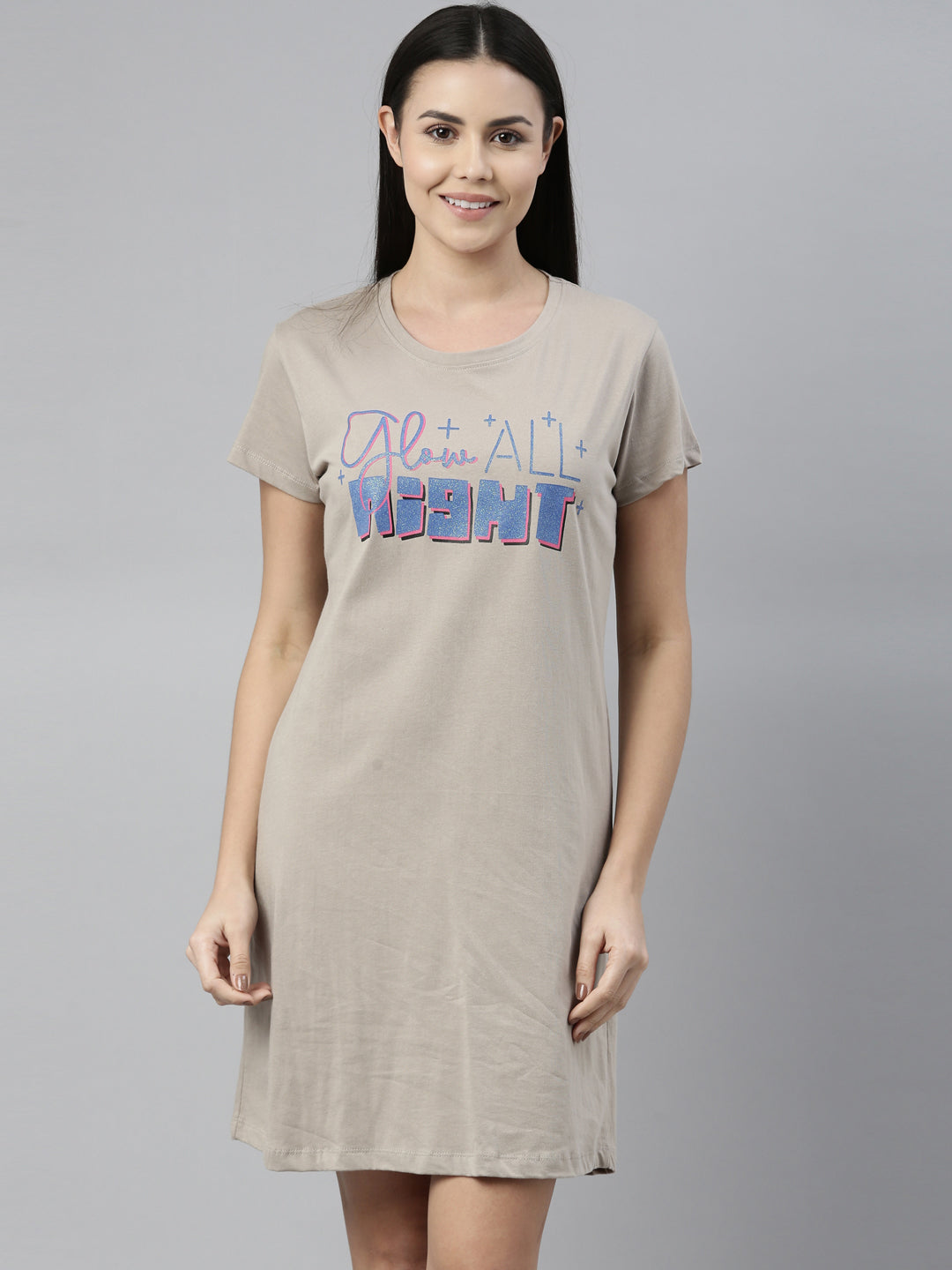 CURARE Women Printed Round Neck Brown LongTees