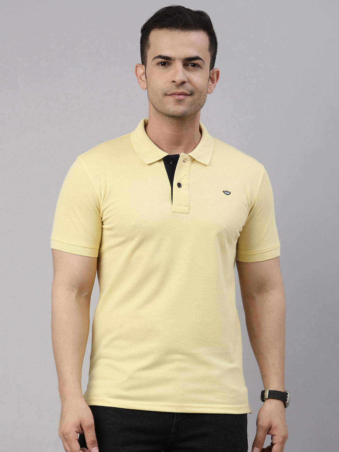 Men Yellow Solid Polo Collar T-shirt