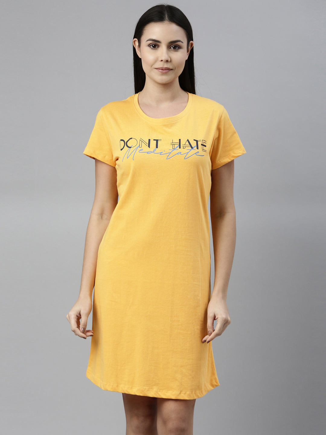 CURARE Women Printed Round Neck Yellow LongTees