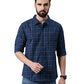 Navy Blue Checked Pure Cotton Casual Full Sleeve Shirt