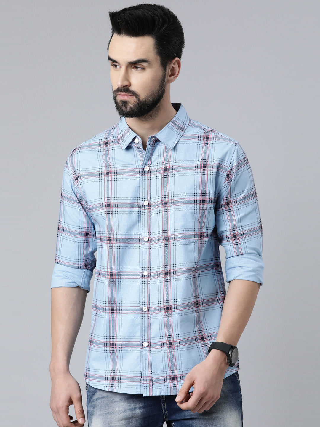 Blue Checked Pure Cotton Full Sleeve Shirt