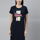 CURARE Women Printed Round Neck Navy Blue LongTees