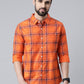 Orange Checked Pure Cotton Full Sleeve Shirt