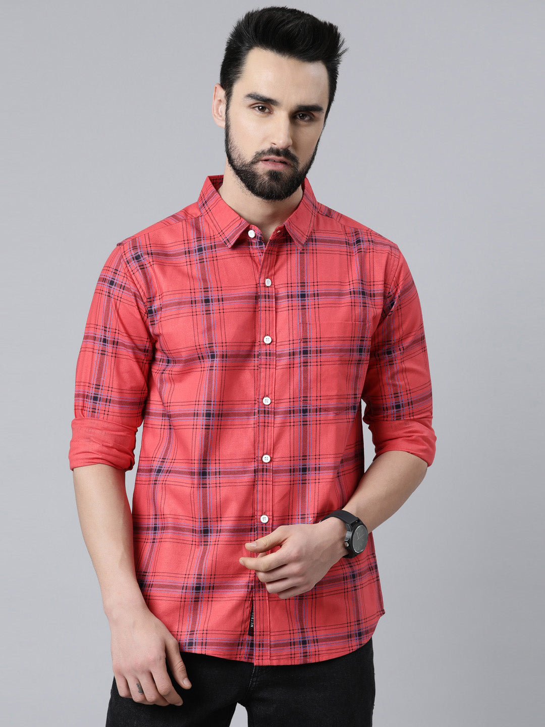 Red Checked Pure Cotton Full Sleeve Shirt