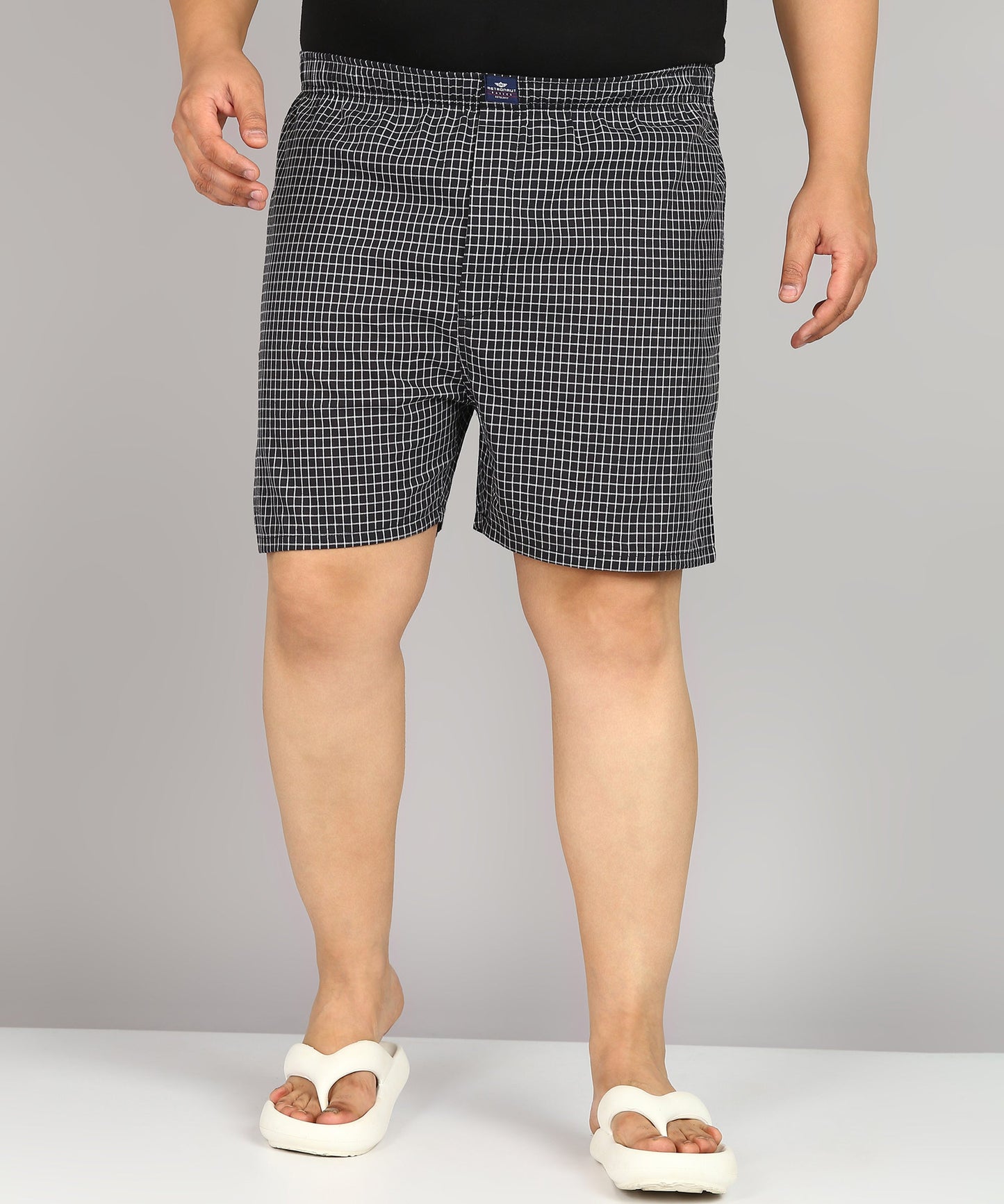 Men Plus Size Black and White Checked Boxer