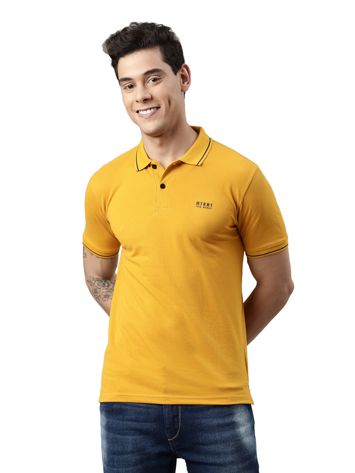 Men Solid Polo Collar Mustard T-shirt